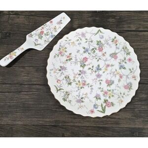 Vintage Ceramic Corona Fine China Gold Rimmed Floral Pattern Plate With‎ Spatula